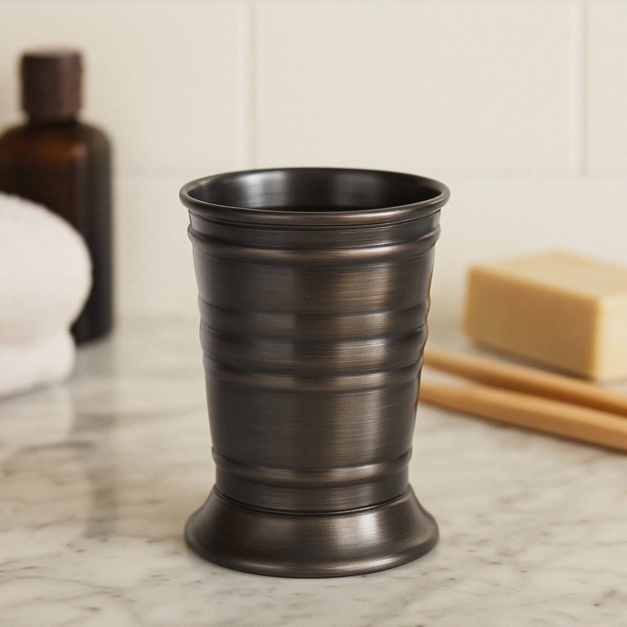 Stainless Steel Tumbler Bathroom Tumbler Cup | Decorative Rinse Cup,Drinking Glass,Toothbrush & Makeup Brush Holder for Vanity Countertops,Sink & Desk